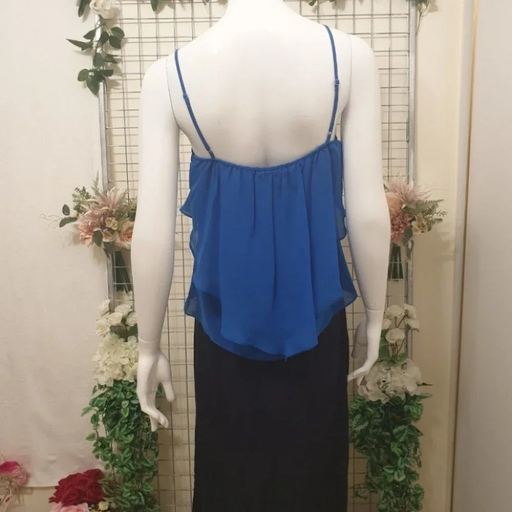 FOREVER NEW Blue V-Neck Layered Flowy Top AU-8 w/ Adjustable Spaghetti Straps - Picture 13 of 15